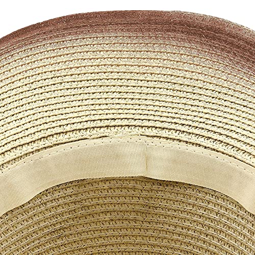 Cowboy Straw Hat Men Women Wide Brim Fedora Panama Bucket Hat UV Protection Vacation Cap Foldable Beach Western Cap - color: Beige-red