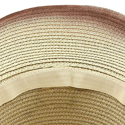 Cowboy Straw Hat Men Women Wide Brim Fedora Panama Bucket Hat UV Protection Vacation Cap Foldable Beach Western Cap - color: Beige-red