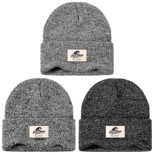 3 Packs Winter Beanie Hats for Men Women, Unisex Soft Warm Thick Beanies, Cuffed Knit Skull Cap - color: Black/Gray/B&w Mix