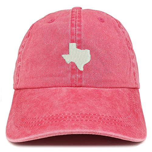 Trendy Apparel Shop Texas State Map Embroidered Washed Cotton Adjustable Cap - color: Red