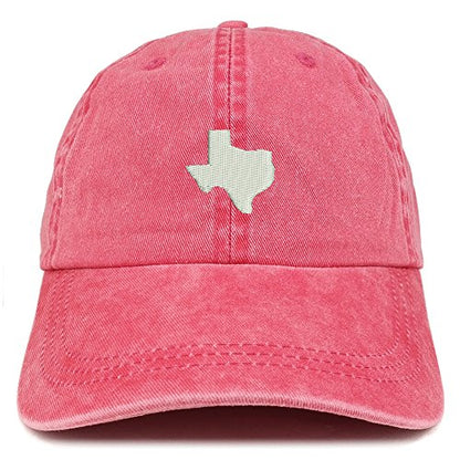Trendy Apparel Shop Texas State Map Embroidered Washed Cotton Adjustable Cap - color: Red