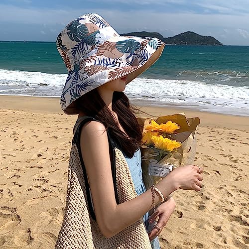 HUAMULAN Women Summer Vacation Wide Brim Sun Hat Reversible Fishing Hats - color: Beige