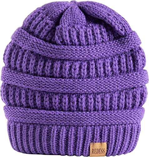 REDESS Slouchy Beanie Hat for Men and Women Winter Warm Knit Hat Chunky Soft Oversized Cable Cap - color: Light Purple