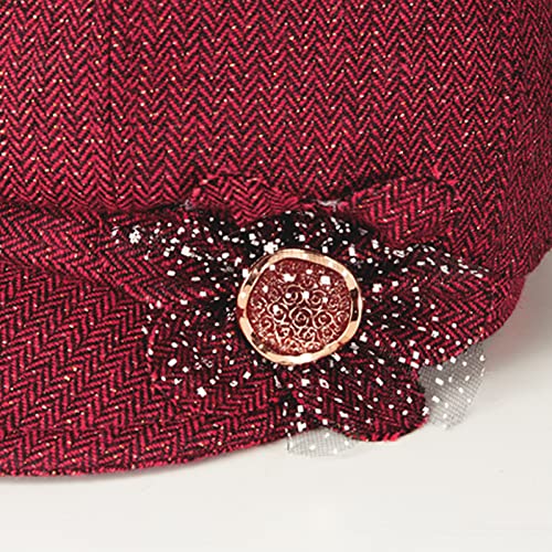 Women Retro Classic Visor Newsboy Cabbie Cap Beret Hats with Flower Buckle for Woman Ladies - color: 1red