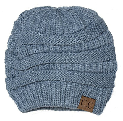 C.C Trendy Warm Chunky Soft Stretch Cable Knit Beanie Skully - color: Denim