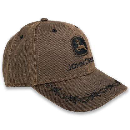 John Deere Brown Oilskin Look Adjustable 6 Panel Twill Hat, One Size