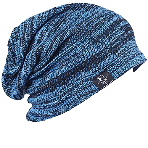 FORBUSITE Mens Slouchy Long Beanie Knit Cap for Summer Winter, Oversize - color: B5001x-bright Blue, size: Large