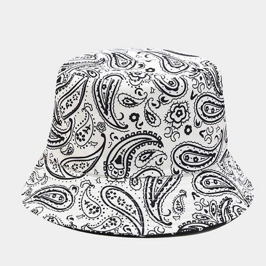Quanhaigou Bucket Hat for Men Women,Packable Reversible Printed Sun Hats,Fisherman Outdoor Summer Travel Hiking Beach Caps - color: Paisley White Black