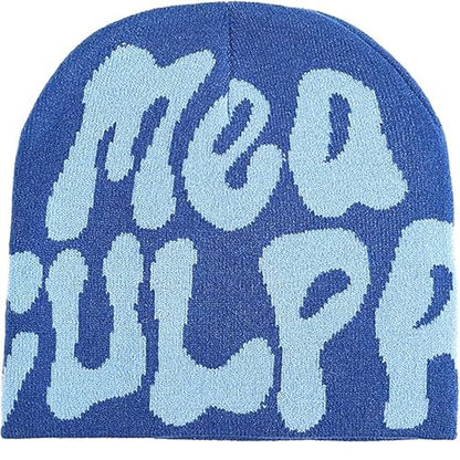 TaowaveWomen Beanie Y2k Hat,MEA Culpa Graphic Beanies Designs,Winter Hat Knit Skull Cap for Women - color: Blue Blue