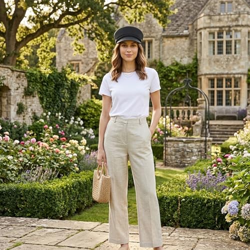 Women's Polyester Straw Newsboy Cap, Gatsby Ivy Style Visor Beach Hat, Adjustable - color: Black