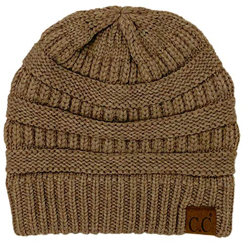 CC Classic Winter Fall Trendy Chunky Stretchy Cable Knit Beanie Hat - color: Snuggly Soft Taupe Mix