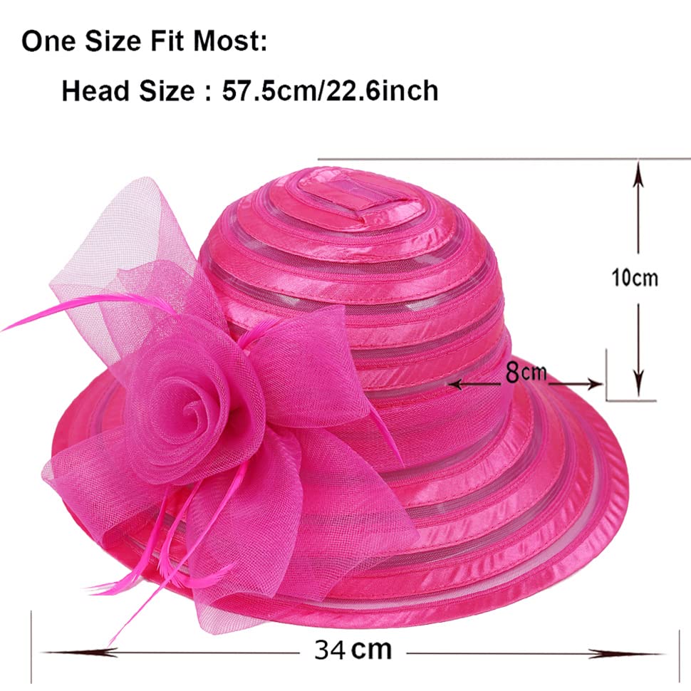 Ruphedy Women Derby Church Dress Bucket Hat Fascinators Tea Party Wedding Hat - color: S017-rose