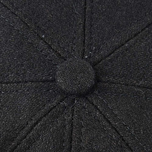 VOBOOM Men Wool Blend 8 Panel Newsboy Cap Tweed Hat - color: Black
