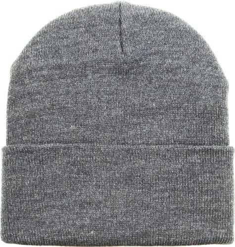 KBETHOS Made in USA Classic Men's Women's Cuffed Folded Acrylic Knit Beanie Hat Solid Unisex Cold - color: Dark Gray Solid Long Beanie