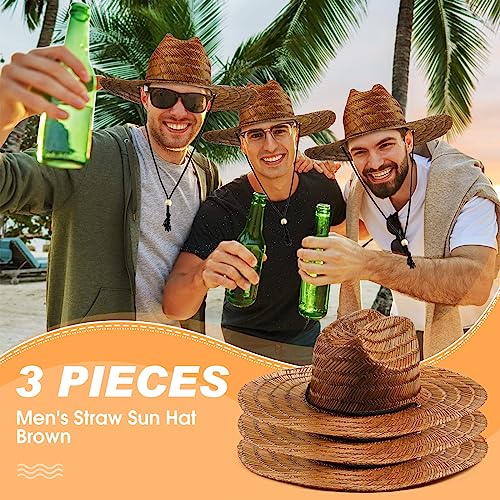 3 Pcs Men's Classic Straw Hat Summer Sun Beach Hat Wide Brim Sun Outdoor Hats for Men and Women - color: Brown
