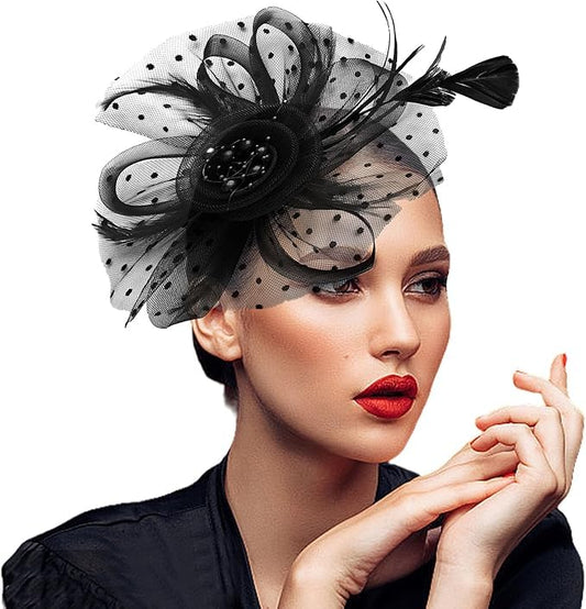 Fascinators Hats 20s 50s Pillbox Hat Cocktail Tea Party for Women (Black, One Size) - color: Black