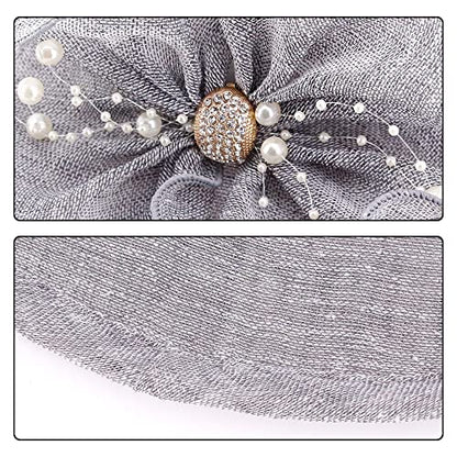 Haoohu Women's Church Derby Hat Wide Brim Bow Bucket Hat Wedding Dress Hat Fascinator Bridal Tea Party Hat - color: Gray Cotton