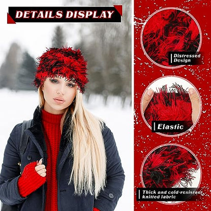 Chuarry Distressed Knitted Beanie Fuzzy Winter Hat - color: Assorted Red
