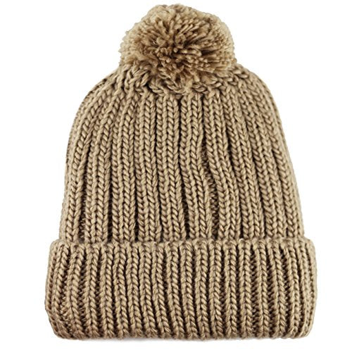 Women and Men Beanie Daily Winter Oversized Thick Stretchy Knitted Pom Pom Beanie Fleece Lined Beanie Hat - color: 2. Straight Khaki