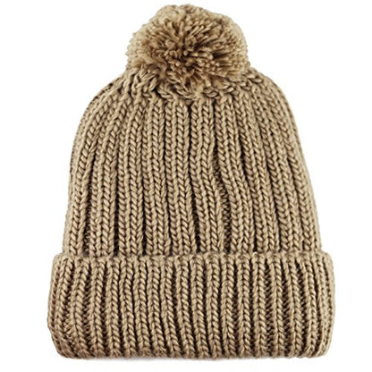 Women and Men Beanie Daily Winter Oversized Thick Stretchy Knitted Pom Pom Beanie Fleece Lined Beanie Hat - color: 2. Straight Khaki