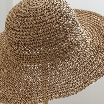 KORADI Womens Sun Hats Straw Hat Summer Beach Hats Foldable Floppy Cap Wide Brim Woven Bucket Hat - color: Khaki
