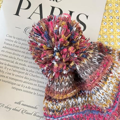 yolrdiw Women's Boho Crochet Colorful Hat Tassel Braid Winter Knit Beanie with Ear Flaps Pom Pom - color: Red