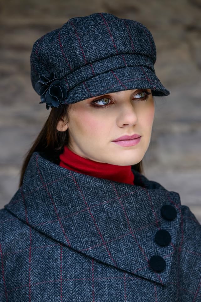 Newsboy Hat for Women's Cap 8 Panel Wool Made in Ireland - color: Dark Gray