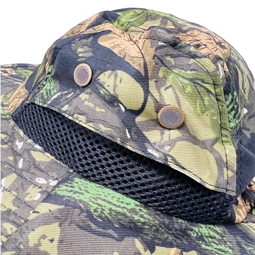 Packable and Adjustable Mesh Boonie Sun Hat with Neck Flap - color: Green Hardwoods Camo