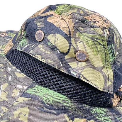 Packable and Adjustable Mesh Boonie Sun Hat with Neck Flap - color: Green Hardwoods Camo