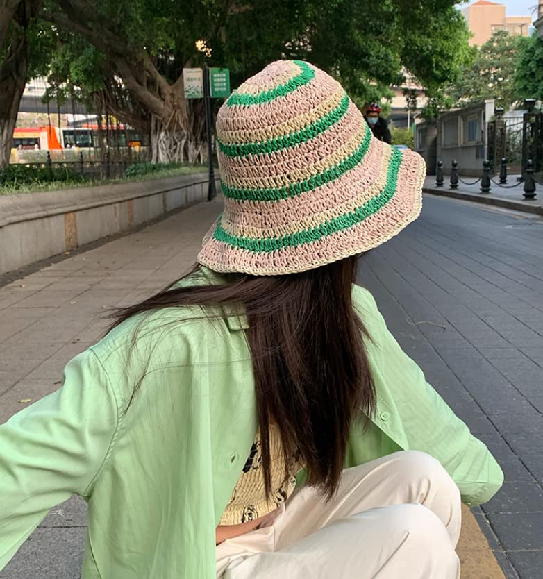 WITHMOONS Women Cap Straw Crochet Sun Summer Bowler Foldable Bucket Hat YZH0158 - color: Green