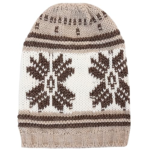 Lilax Knit Slouchy Oversized Soft Warm Winter Beanie Hat - color: Beige Snowflake