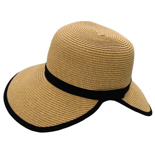 Panama Jack Women's Sun Hats - Paper Braid Straw, Assorted Styles - color: Black Hat Band Facesaver