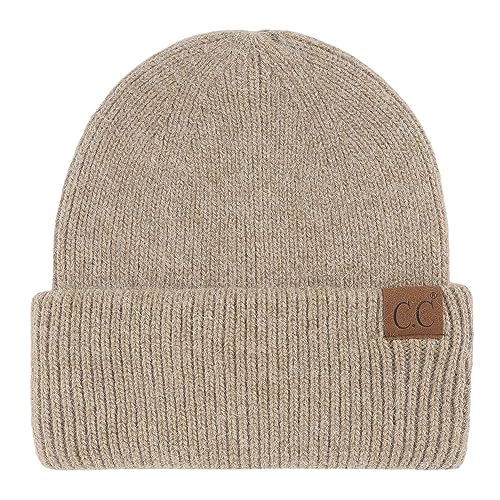 C.C Fuzzy Beanie for Women Unisex - Acrylic Stretchable Soft Warm Knit Winter Skully Hat - color: Angora-taupe