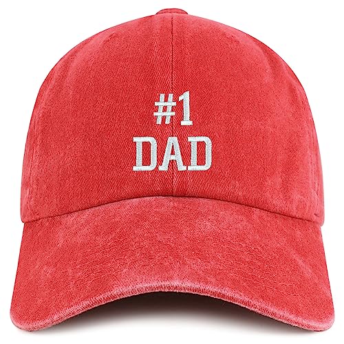 Trendy Apparel Shop Number 1 Dad Embroidered Pigment Dyed Low Profile Cotton Cap - color: Red