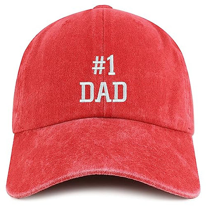 Trendy Apparel Shop Number 1 Dad Embroidered Pigment Dyed Low Profile Cotton Cap - color: Red