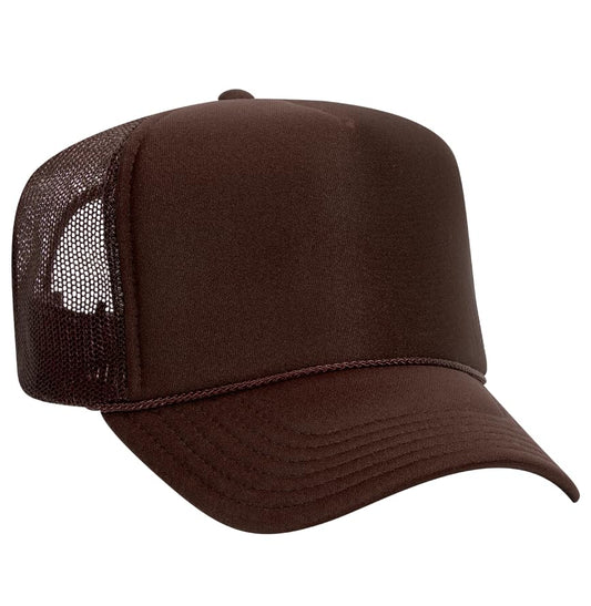 Otto Cap 5-Panel High Crown Mesh Back Trucker Hat - color: Brown