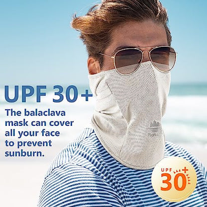 Balaclava Ski Mask, Sun Protection Breathable Face Cover Men Women - color: Beige+grey