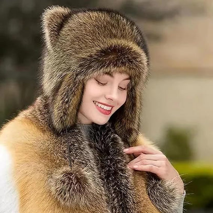 Raccoon Tail Parent-Child Plush Hat Warm Faux Fur Animal Hat with Tail - color: Kid Style(for 10-15 Year )