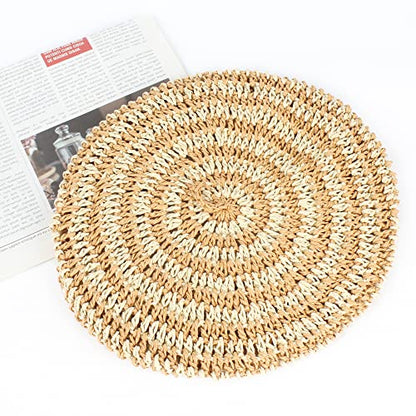 Women Summer Straw Woven Sunhat Classic Beret Artist Painter Sun Hat Cap - color: Stripes Khaki