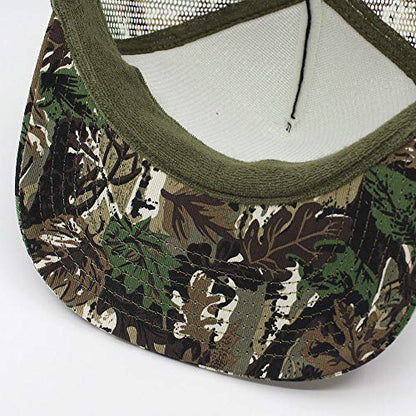 Plain Cotton Twill Flat Brim Mesh Adjustable Snapback Trucker Baseball Cap - color: Brown Camo/Black/Brown Camo