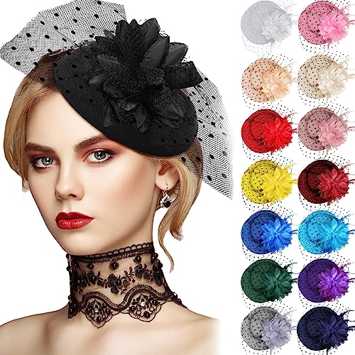 Jeyiour 15 Pcs Tea Party Fascinators for Women with Veil - color: Classic Color