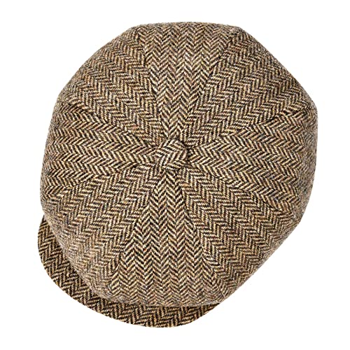 BOTVELA Men's 8 Panel Wool Blend Newsboy Flat Cap - color: Light Khaki, size: 7 7/8