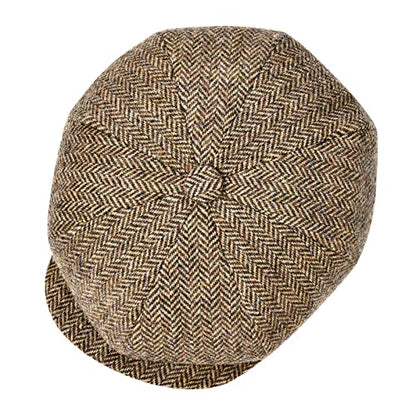 BOTVELA Men's 8 Panel Wool Blend Newsboy Flat Cap - color: Light Khaki, size: 7 7/8