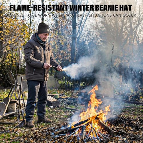 Fullsheild FR Double-Layer Thermal Knit Beanie Cap Warm Winter Flame Resistant Head Covering Welding Hat Black