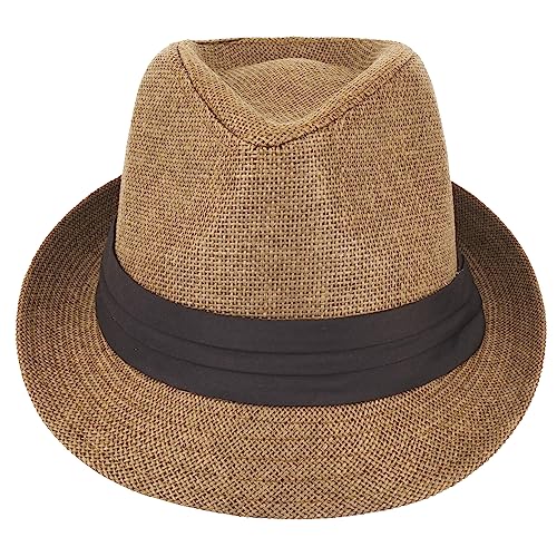 Gelante Summer Fedora Panama Straw Hats with Black Band - color: Tan, size: Large-X-Large