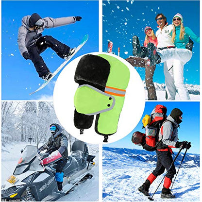 Winter Trapper Hats Ushanka Russian- Men Women Trooper Ear Flaps Hunting Face Masks Ski Snow Cold Weather - color: Green