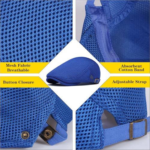 meioro Mens Breathable Mesh Summer Hat Adjustable Flat Cap Newsboy Beret Ivy Cap Irish Cabbie Fishing Hats - color: Blue