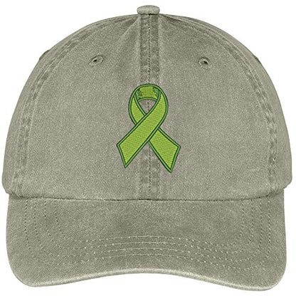 Trendy Apparel Shop Lymphoma Ribbon Embroidered Cotton Washed Baseball Cap - color: Khaki