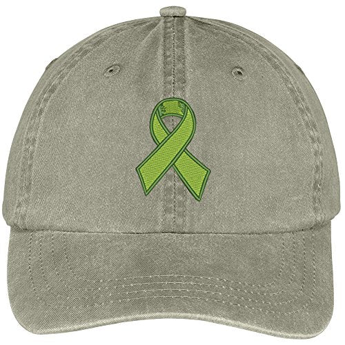 Trendy Apparel Shop Lymphoma Ribbon Embroidered Cotton Washed Baseball Cap - color: Khaki
