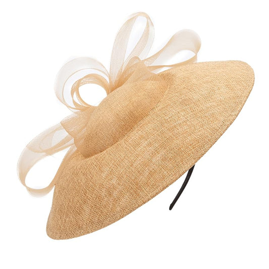 Elegant Wide Brim Fascinator Hat for Women, Detachable Headband & Clip - color: Light Khaki